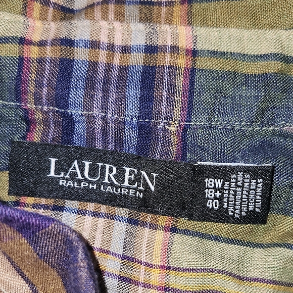 Lauren Ralph Lauren Multicolor Plaid Dress Tie Belt Button Down Size 18W 18+ 40 - Picture 6 of 7